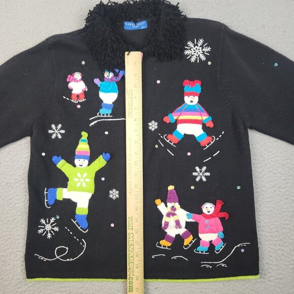Karen Scott Christmas Sweater Womans Large PL Cardigan Snowman Ice Snow Winter - Picture 4 of 11